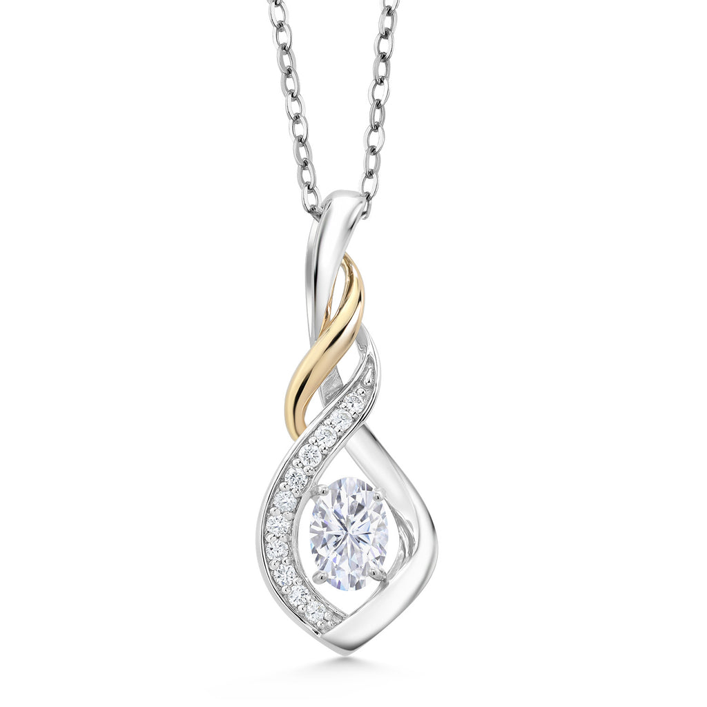 Moissanite - April_Pendant in 925 Sterling Silver and 10K Yellow Gold