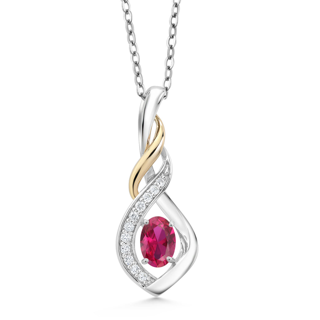 Created Ruby - July_Pendant in 925 Sterling Silver and 10K Yellow Gold