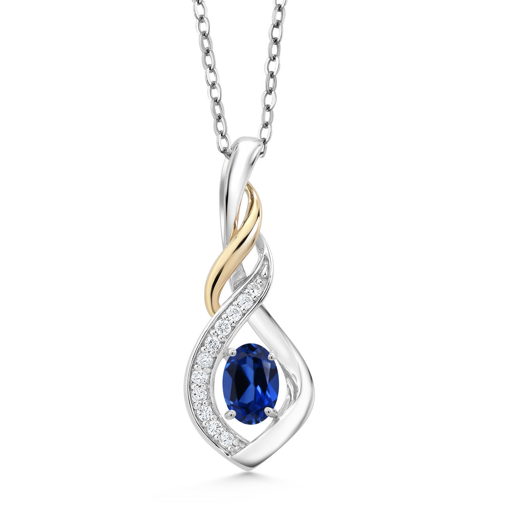 Created Sapphire - September_Pendant in 925 Sterling Silver and 10K Yellow Gold