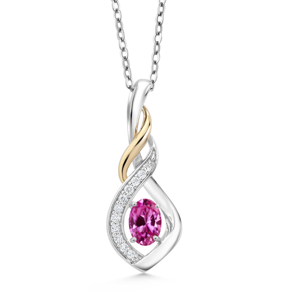 Pink Created Sapphire - September_Pendant in 925 Sterling Silver and 10K Yellow Gold
