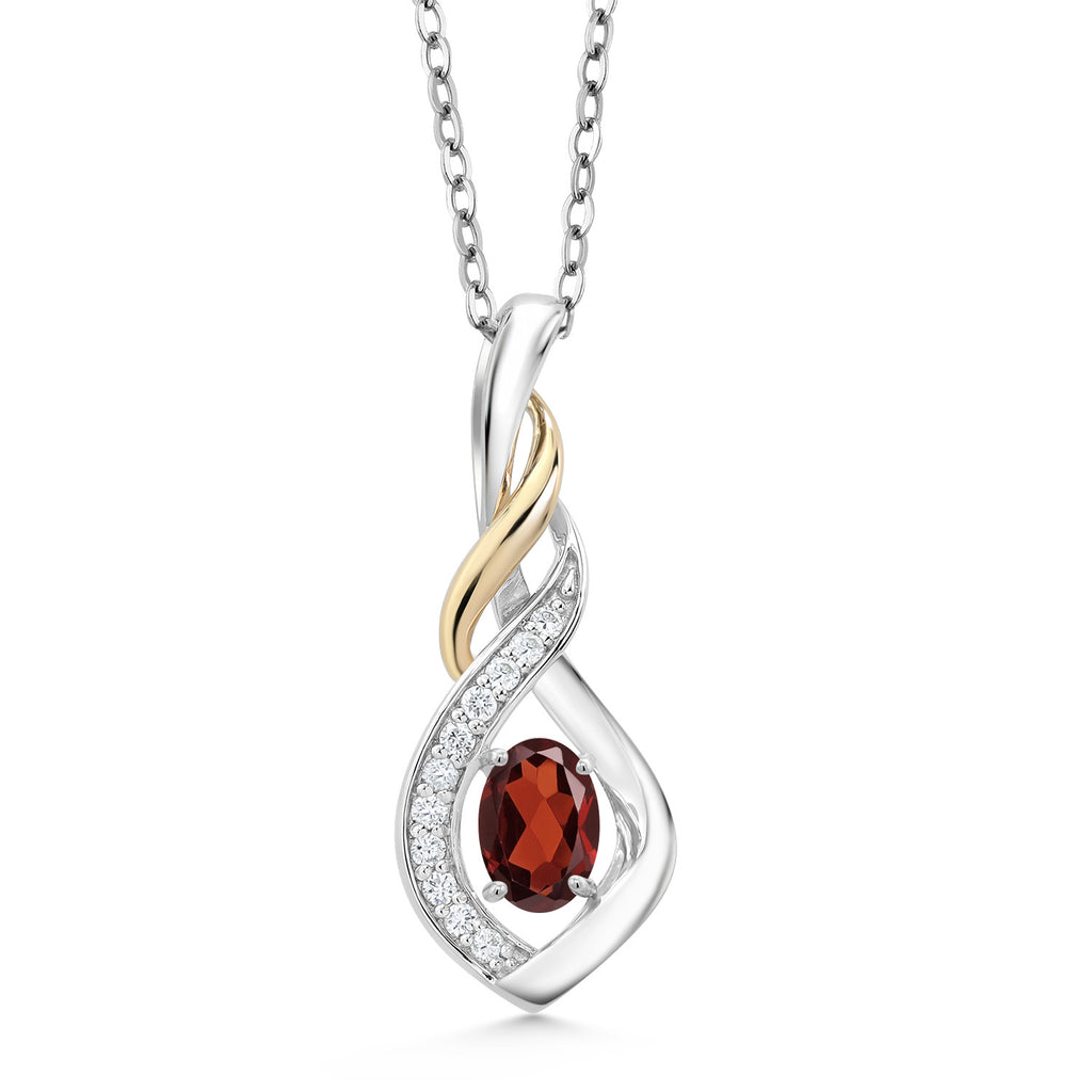 Garnet - January_Pendant in 925 Sterling Silver and 10K Yellow Gold