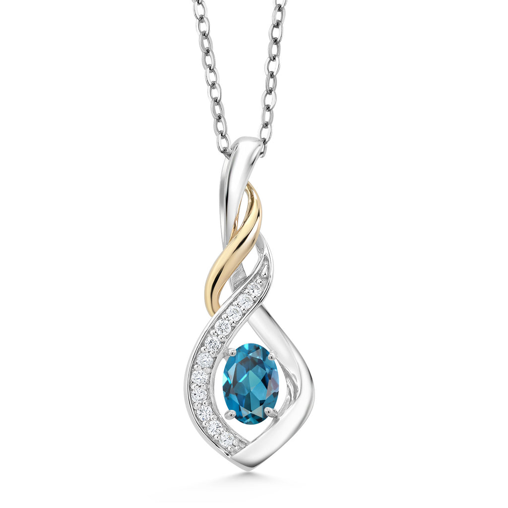 London Blue Topaz - November_Pendant in 925 Sterling Silver and 10K Yellow Gold