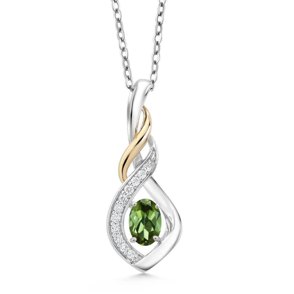 Green Tourmaline - October_Pendant in 925 Sterling Silver and 10K Yellow Gold
