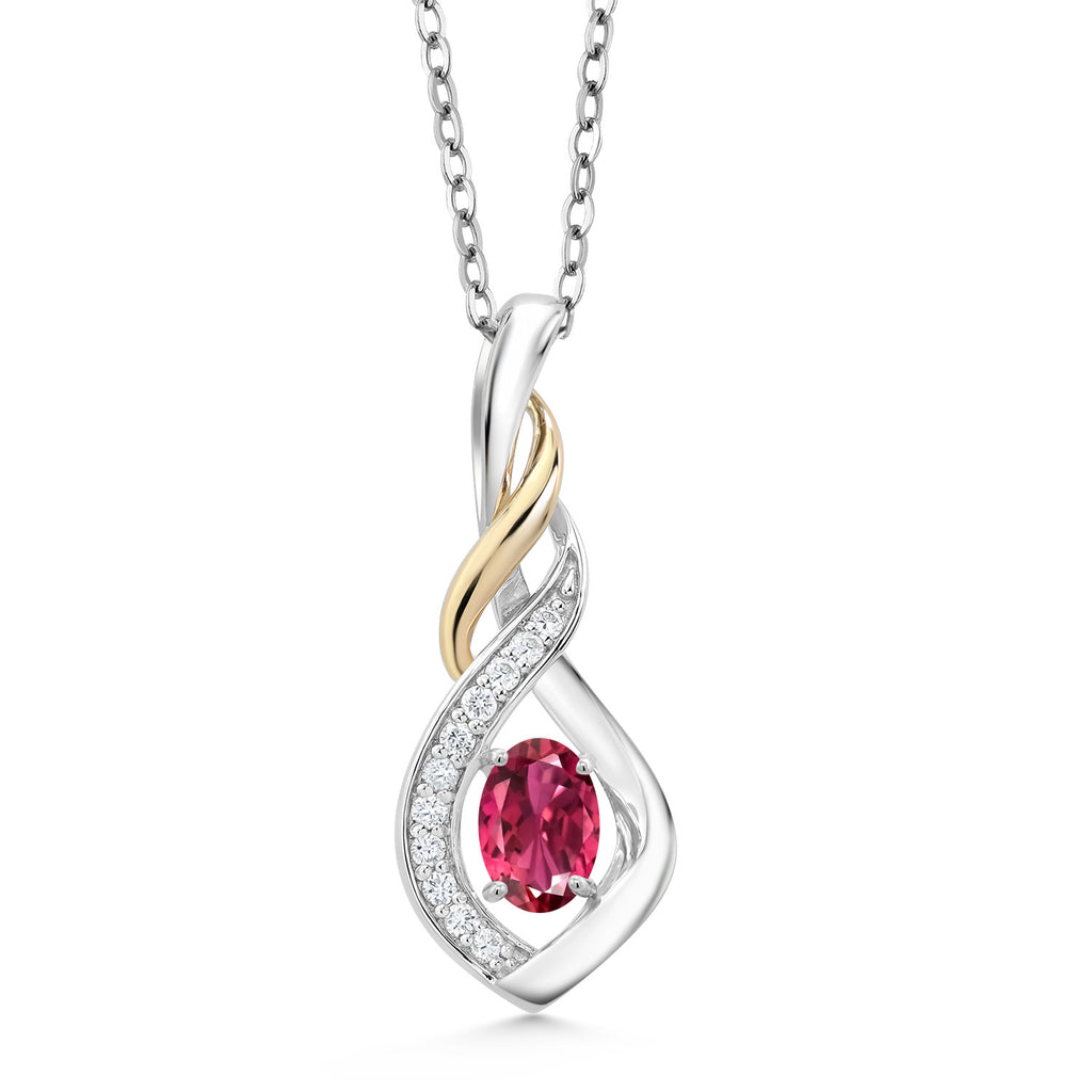 Pink Tourmaline - October_Pendant in 925 Sterling Silver and 10K Yellow Gold