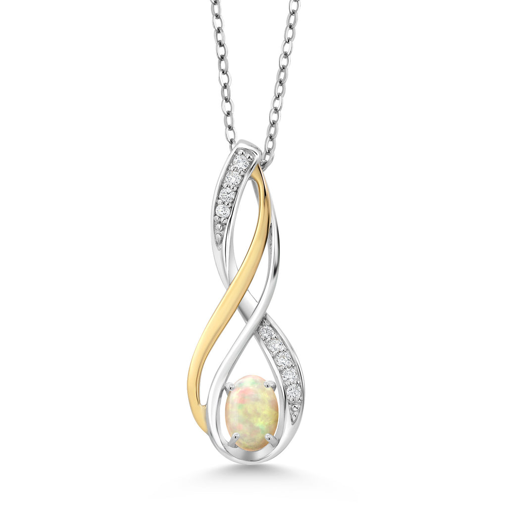 Ethiopian Opal-Cabochon - October_Pendant in 925 Sterling Silver and 10K Yellow Gold