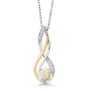 Ethiopian Opal-Cabochon - October_Pendant in 925 Sterling Silver and 10K Yellow Gold