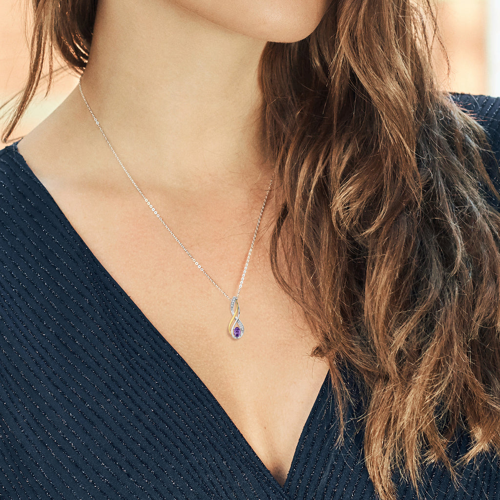 Amethyst - February_Pendant in 925 Sterling Silver and 10K Yellow Gold