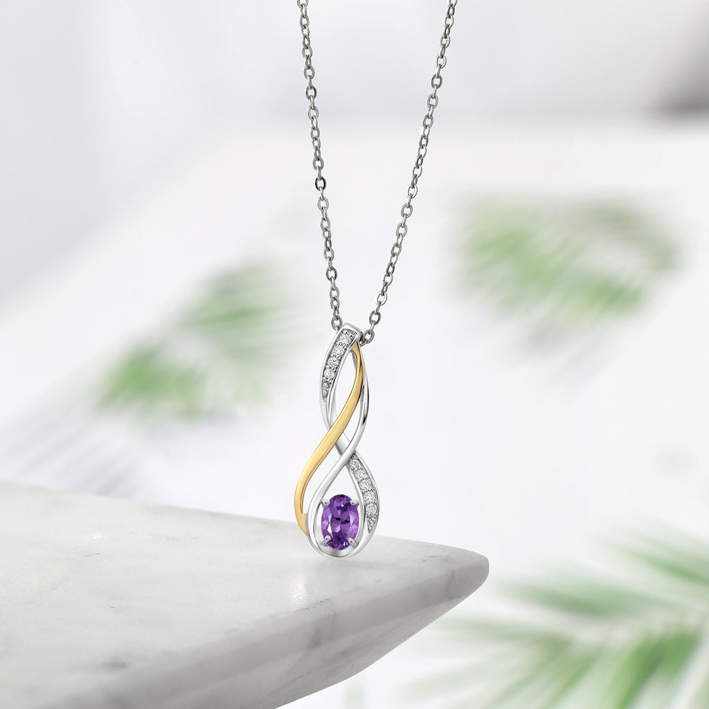Amethyst - February_Pendant in 925 Sterling Silver and 10K Yellow Gold