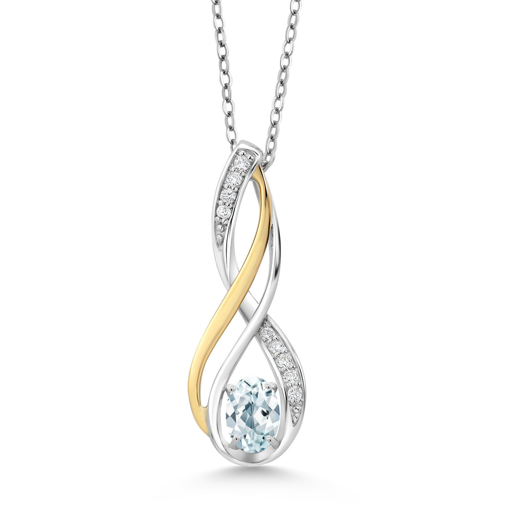 Aquamarine - March_Pendant in 925 Sterling Silver and 10K Yellow Gold