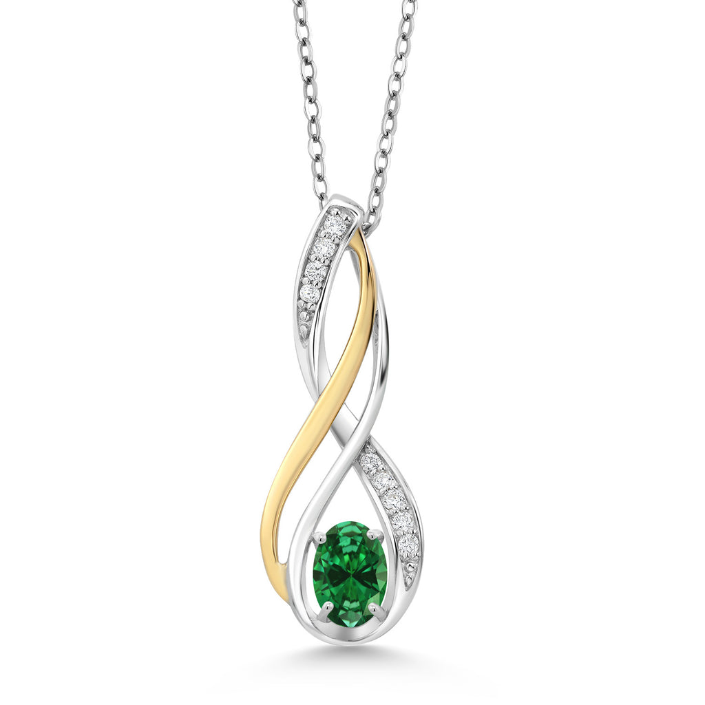 Created Emerald - May_Pendant in 925 Sterling Silver and 10K Yellow Gold