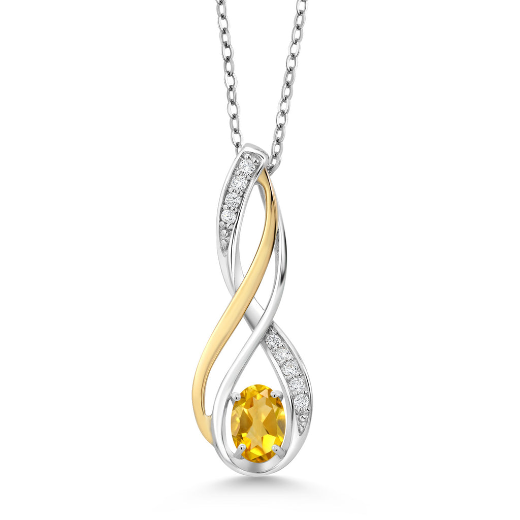 Citrine - November_Pendant in 925 Sterling Silver and 10K Yellow Gold