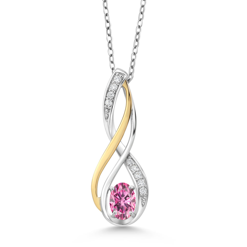 Pink Moissanite - April_Pendant in 925 Sterling Silver and 10K Yellow Gold