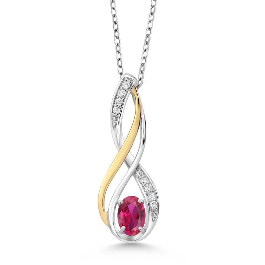 Created Ruby - July_Pendant in 925 Sterling Silver and 10K Yellow Gold
