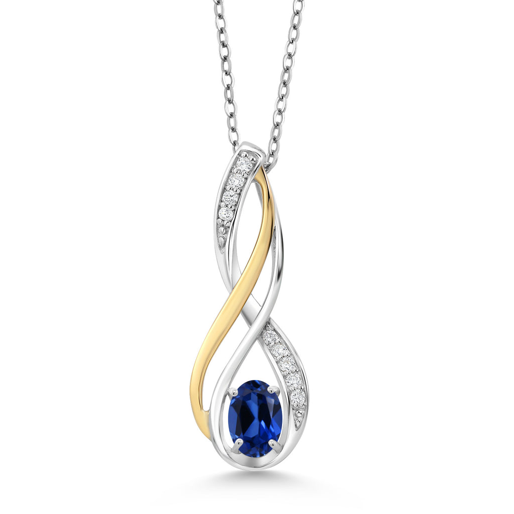 Blue Created Sapphire - September_Pendant in 925 Sterling Silver and 10K Yellow Gold