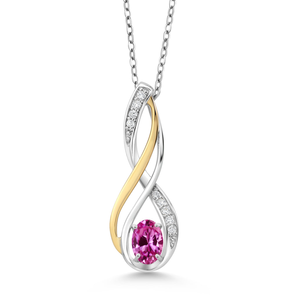 Pink Created Sapphire - September_Pendant in 925 Sterling Silver and 10K Yellow Gold