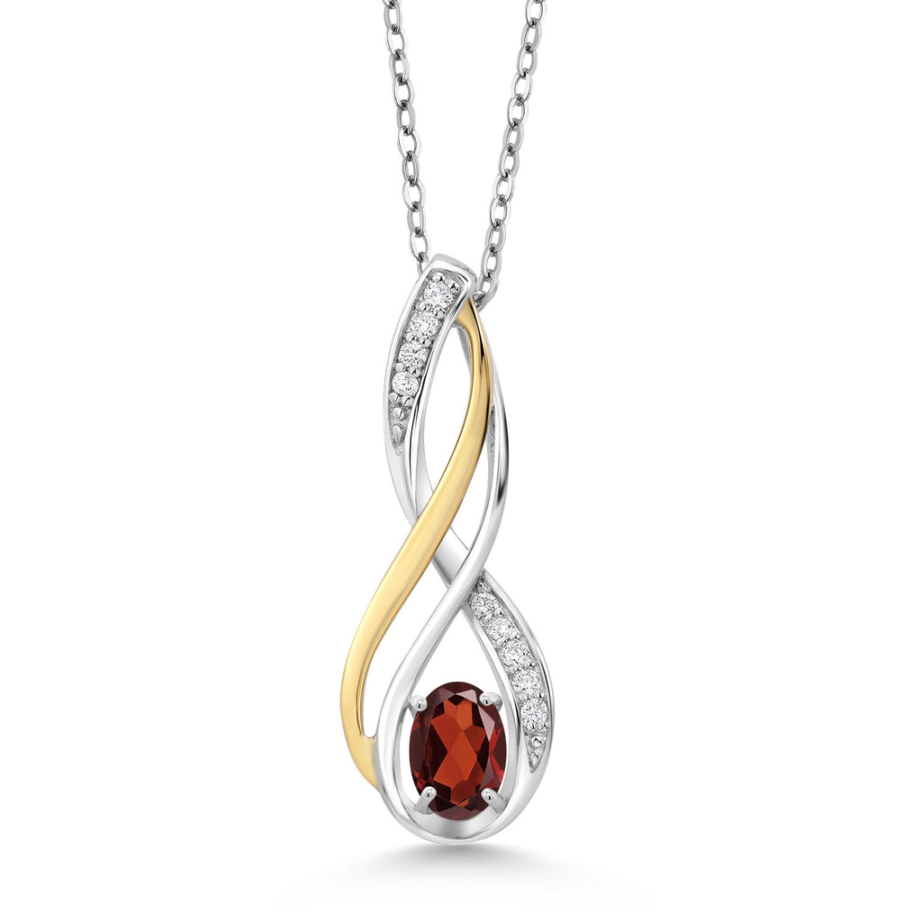 Garnet - January_Pendant in 925 Sterling Silver and 10K Yellow Gold