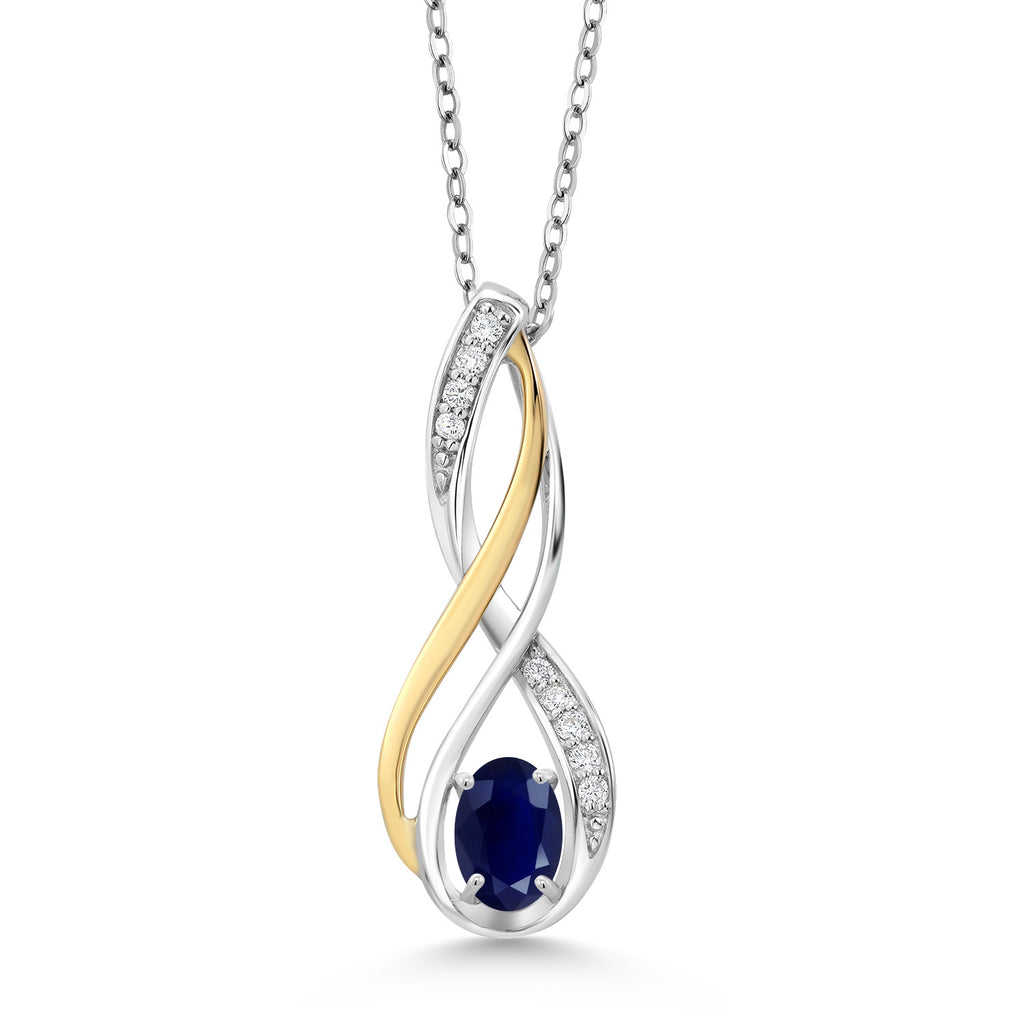 Blue Sapphire - September_Pendant in 925 Sterling Silver and 10K Yellow Gold