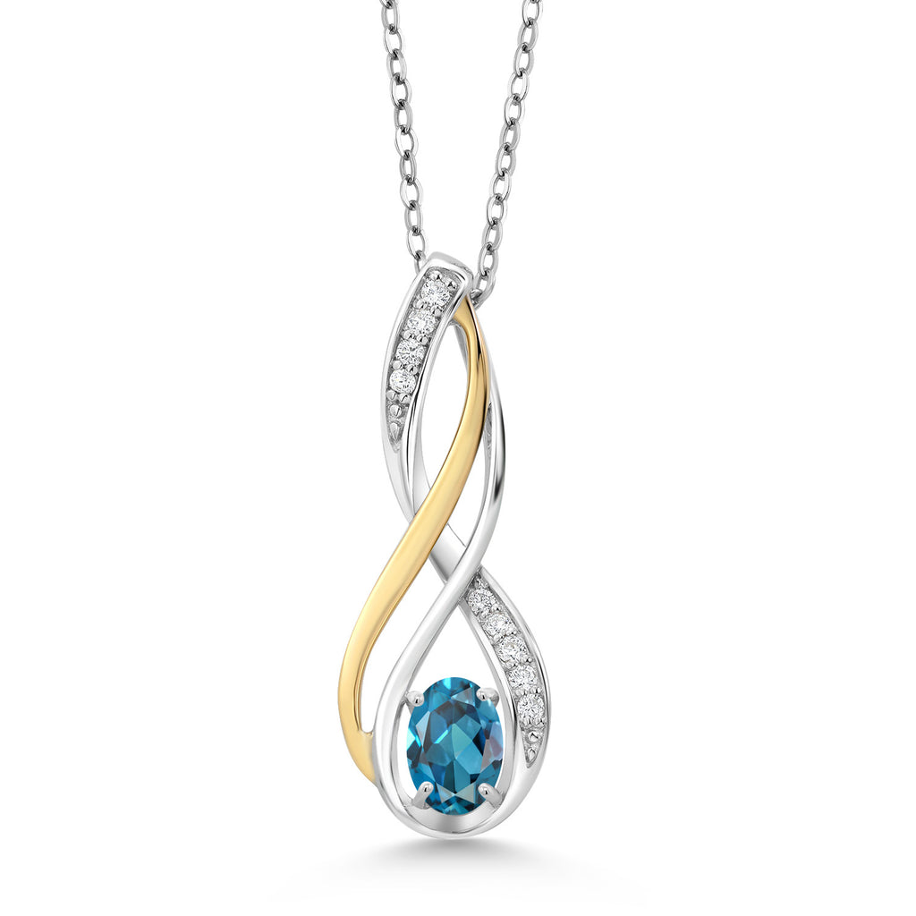 London Blue Topaz - November_Pendant in 925 Sterling Silver and 10K Yellow Gold