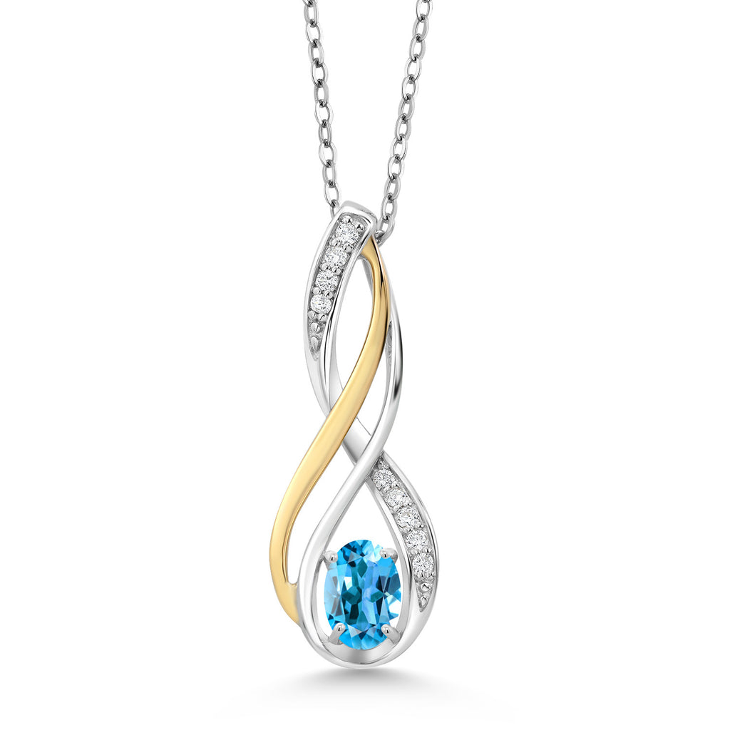 Swiss Blue Topaz - November_Pendant in 925 Sterling Silver and 10K Yellow Gold