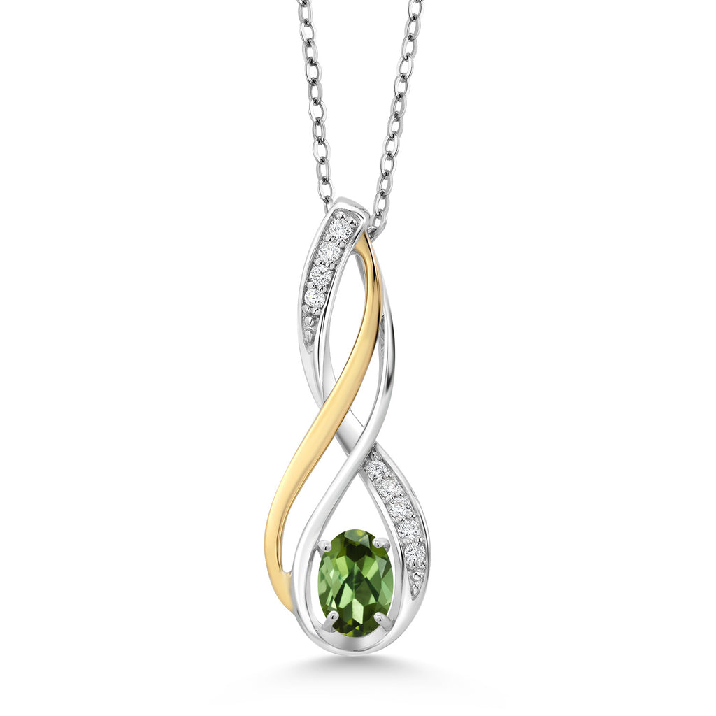 Green Tourmaline - October_Pendant in 925 Sterling Silver and 10K Yellow Gold