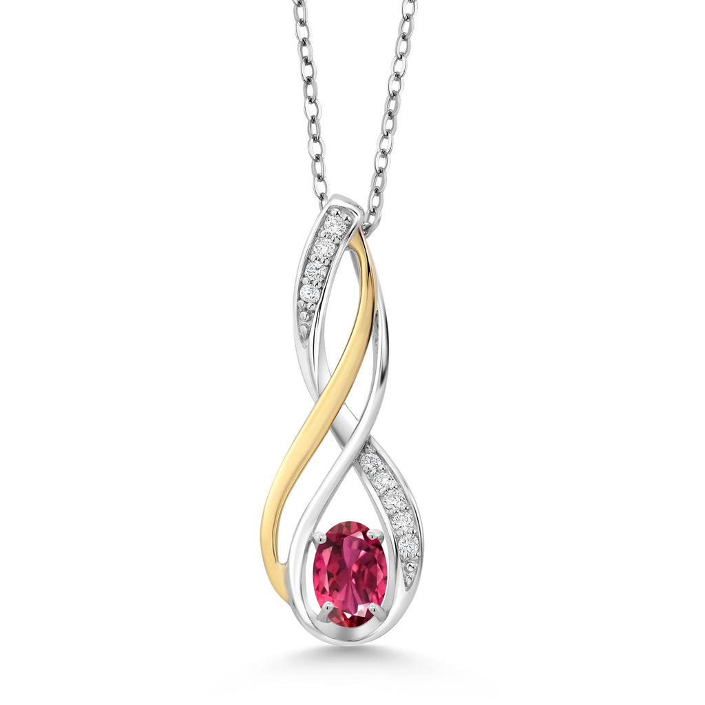 Pink Tourmaline - October_Pendant in 925 Sterling Silver and 10K Yellow Gold