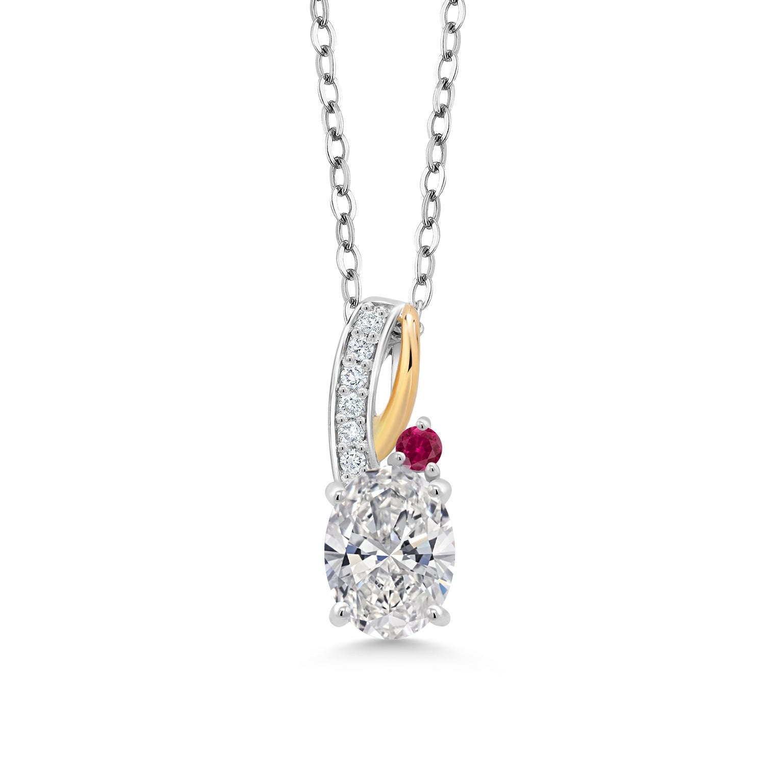 1.5 Ct Oval IGI Certified Lab Grown Diamond and Created Ruby Set in 2 Tone 10K Yellow Gold and 925 Sterling Silver Pendant For Women | F-G Color | VS2 Clarity | 18 Inch Chain