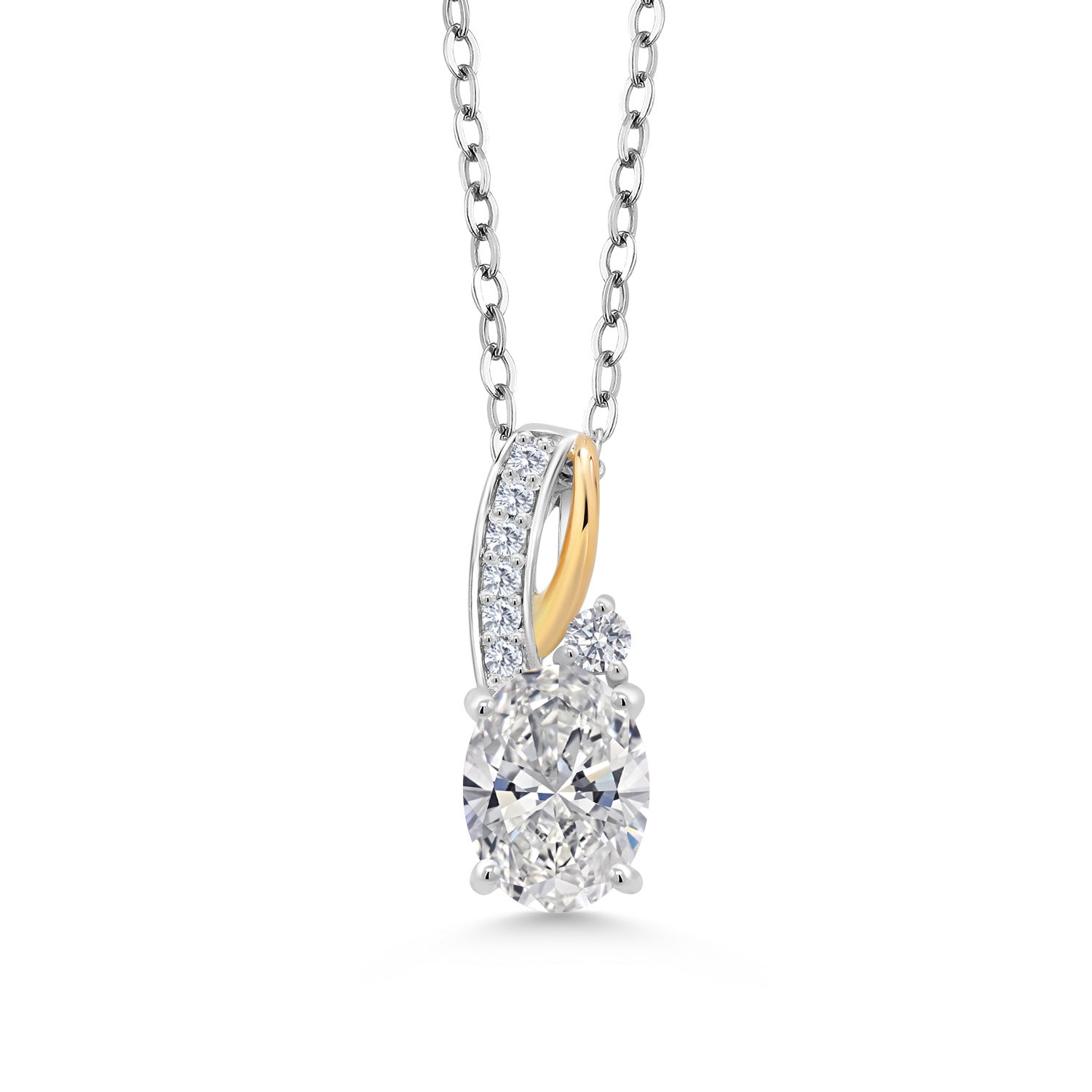 1.50 Ct Oval IGI Certified Lab Grown Diamond Set in 2 Tone 10K Yellow Gold and 925 Sterling Silver Pendant For Women | F-G Color | VS2 Clarity | 18 Inch Chain