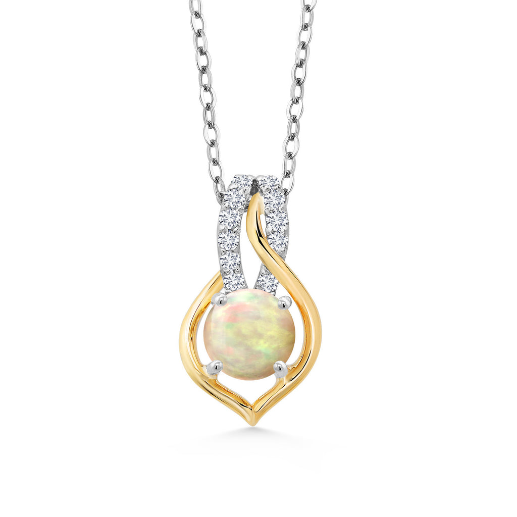 Ethiopian Opal - October_Pendant in 925 Sterling Silver and 10K Yellow Gold