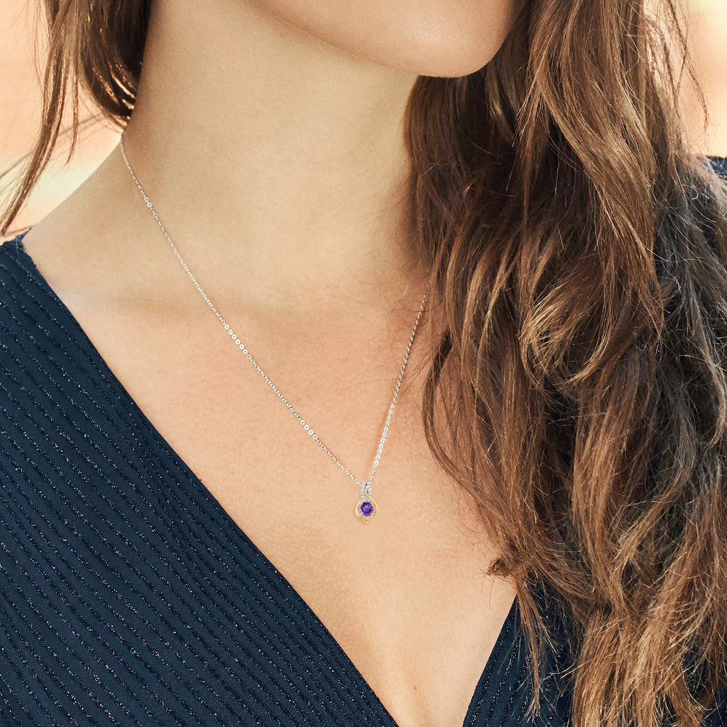 Amethyst - February_Pendant in 925 Sterling Silver and 10K Yellow Gold