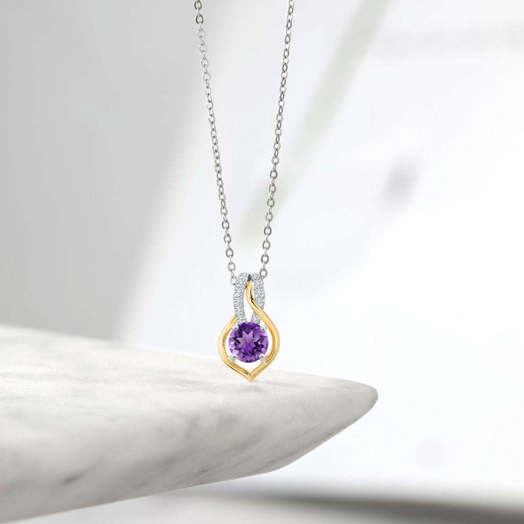 Amethyst - February_Pendant in 925 Sterling Silver and 10K Yellow Gold