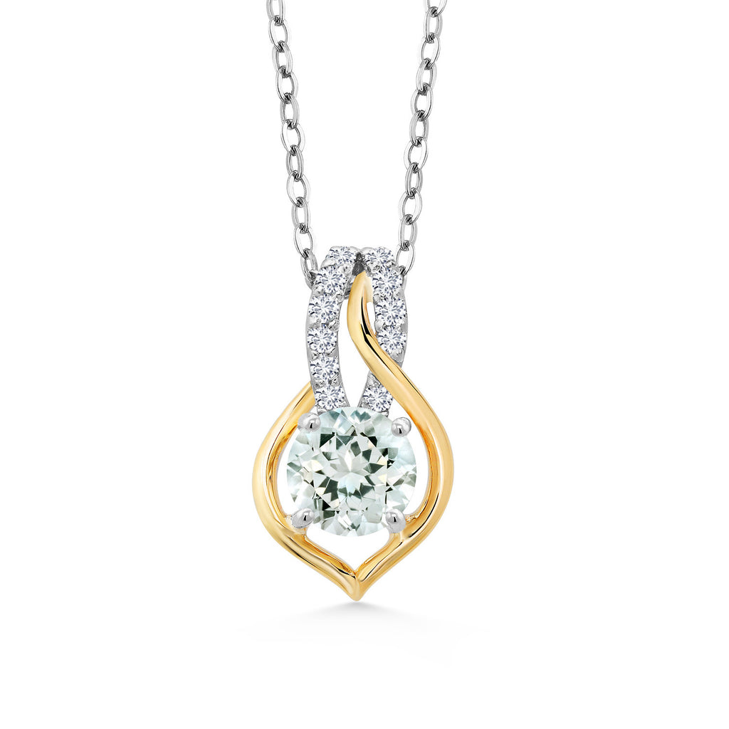 Aquamarine - March_Pendant in 925 Sterling Silver and 10K Yellow Gold