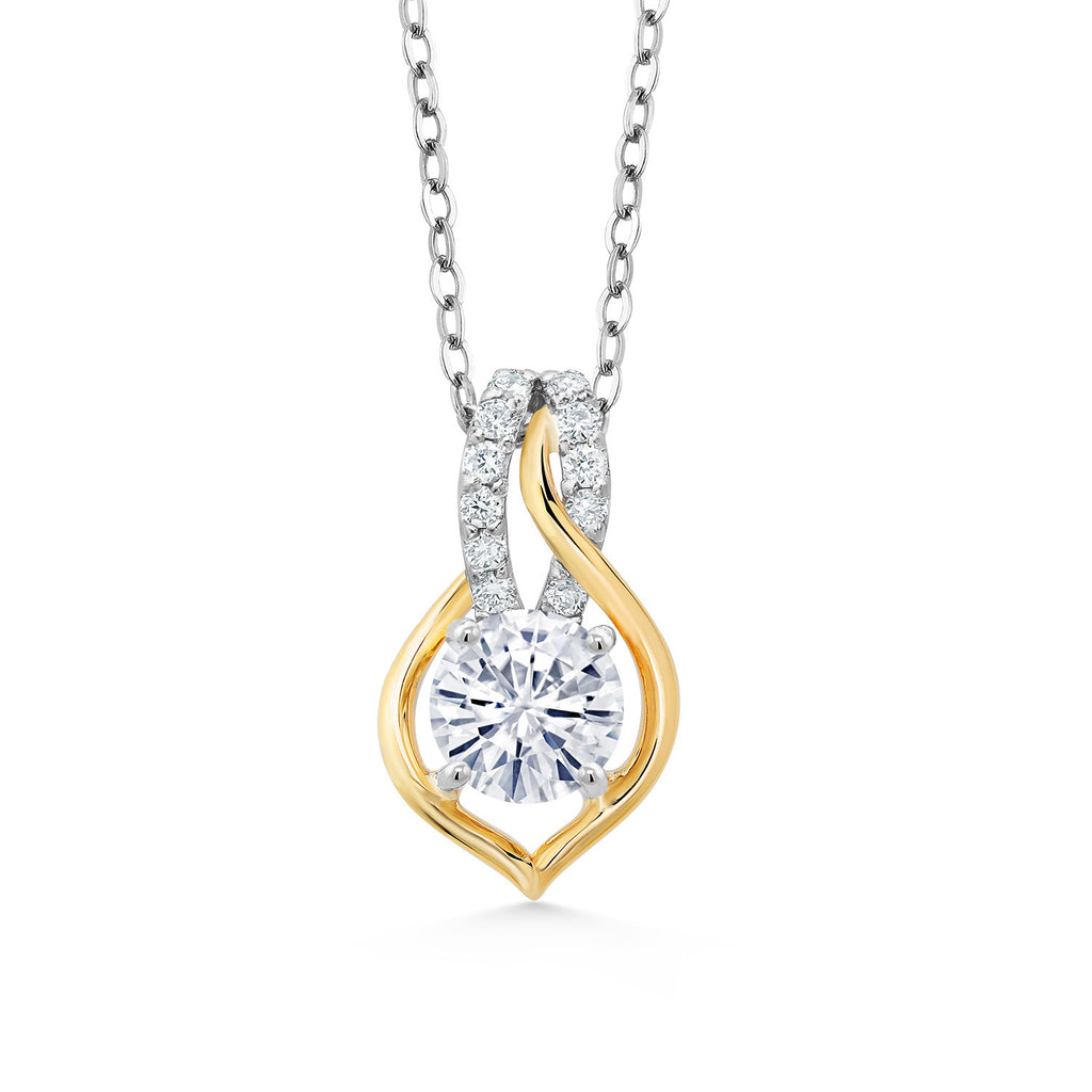 Moissanite - April_Pendant in 925 Sterling Silver and 10K Yellow Gold