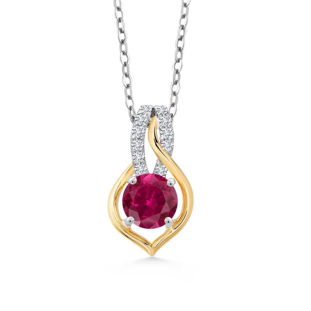 Created Ruby - July_Pendant in 925 Sterling Silver and 10K Yellow Gold