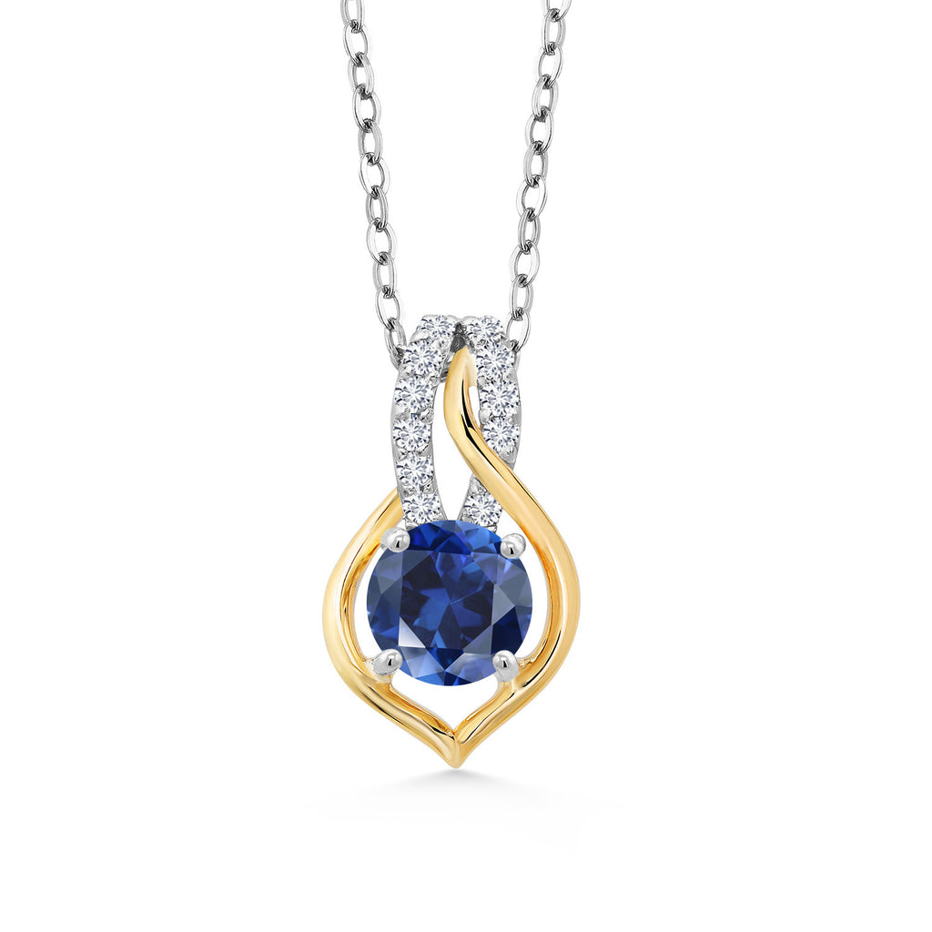 Blue Created Sapphire - September_Pendant in 925 Sterling Silver and 10K Yellow Gold