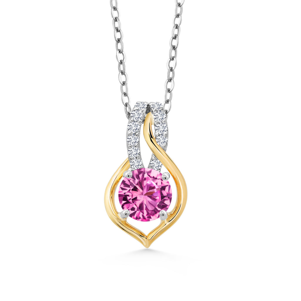 Pink Created Sapphire - September_Pendant in 925 Sterling Silver and 10K Yellow Gold