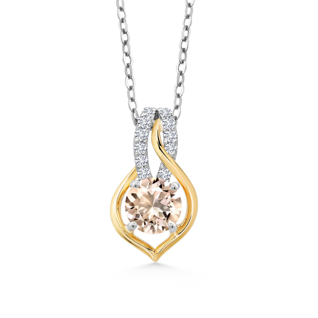 Morganite - October_Pendant in 925 Sterling Silver and 10K Yellow Gold