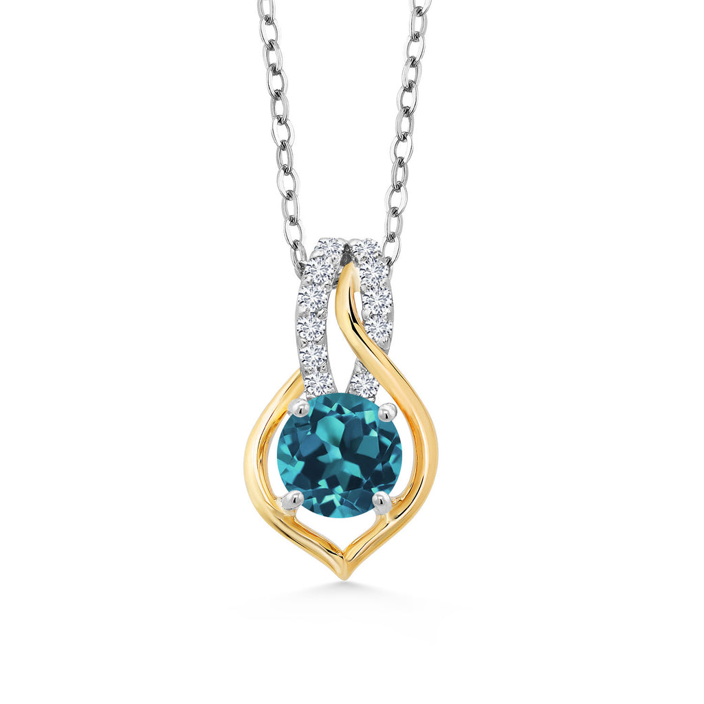 London Blue Topaz - November_Pendant in 925 Sterling Silver and 10K Yellow Gold