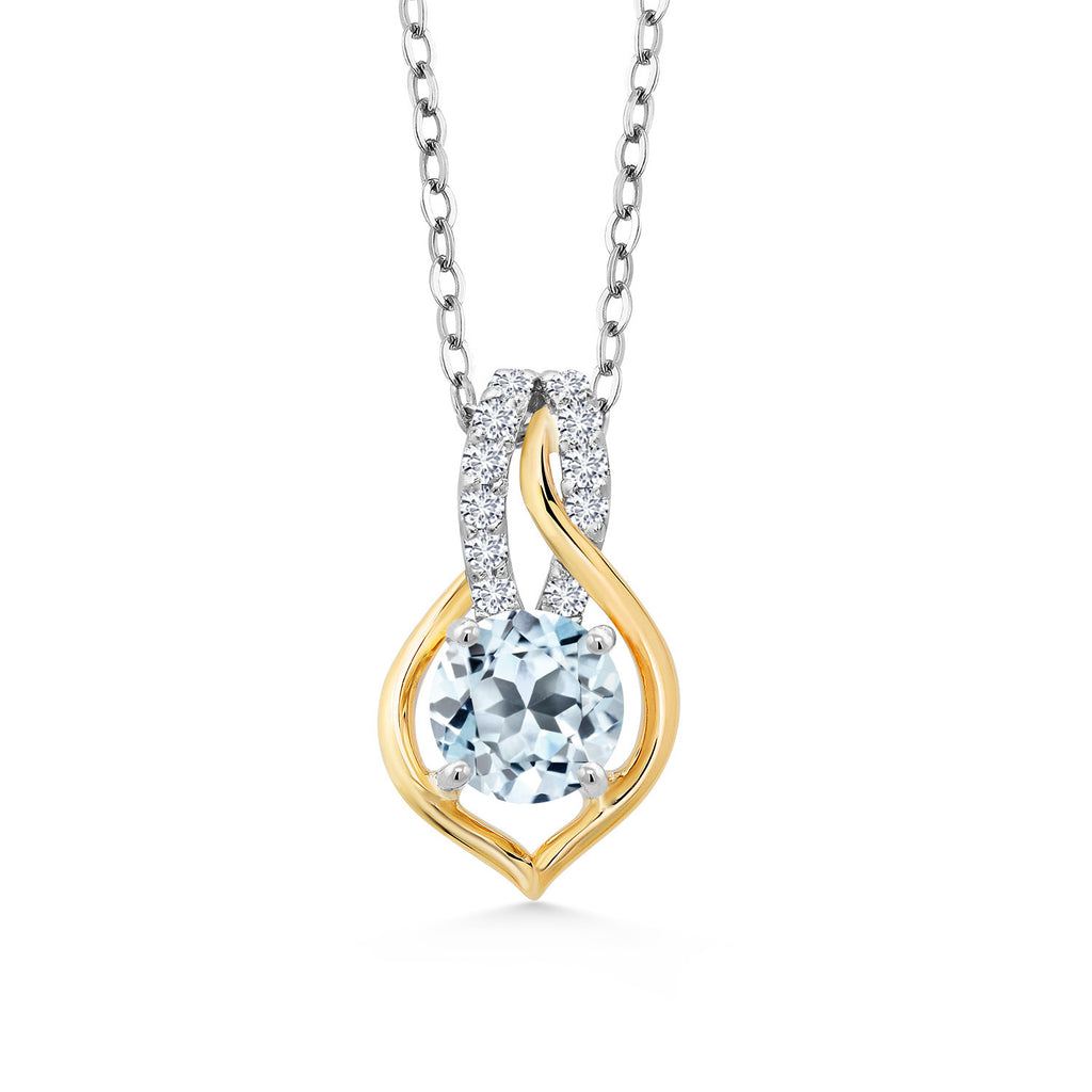 Sky Blue Topaz - November_Pendant in 925 Sterling Silver and 10K Yellow Gold