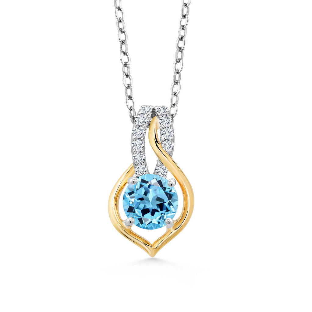 Swiss Blue Topaz - November_Pendant in 925 Sterling Silver and 10K Yellow Gold