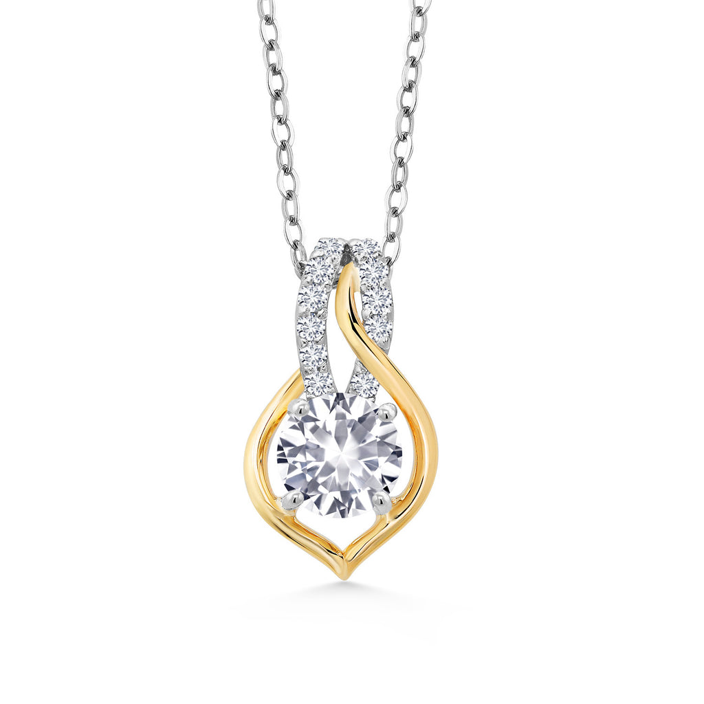 White Created Sapphire - September_Pendant in 925 Sterling Silver and 10K Yellow Gold