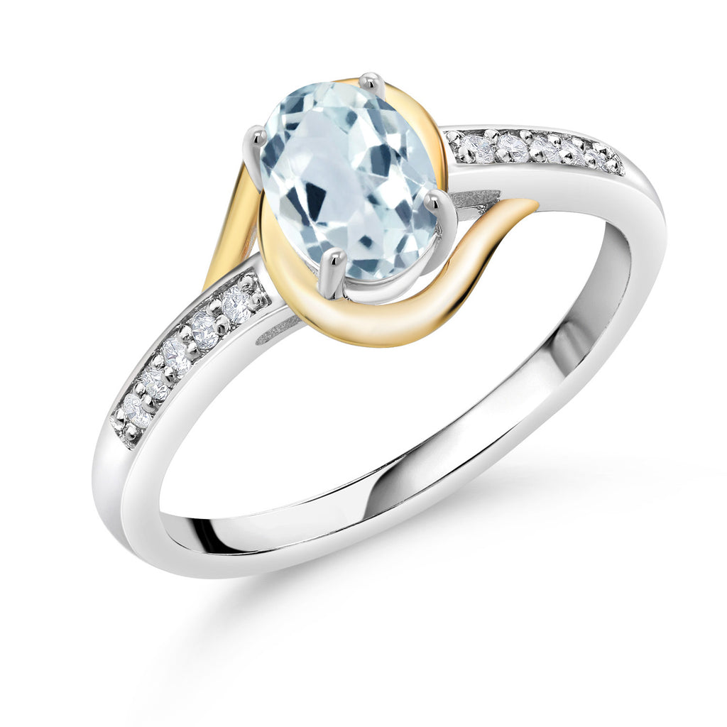 Aquamarine - March_6_Ring in 925 Sterling Silver and 10K Yellow Gold