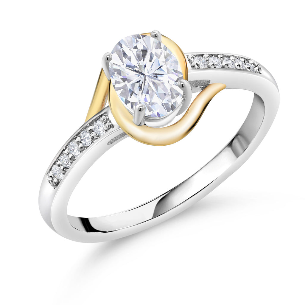 Moissanite - April_5_Ring in 925 Sterling Silver and 10K Yellow Gold