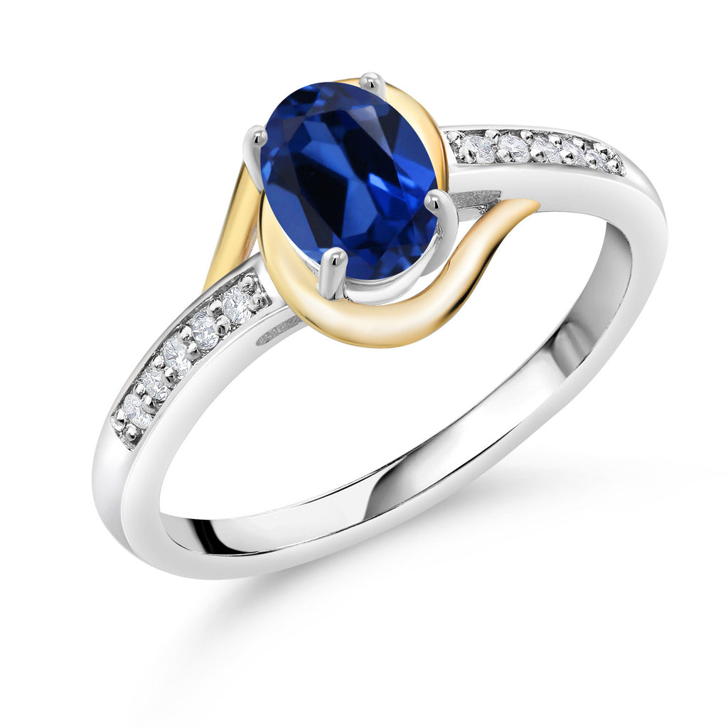 Created Sapphire - September_5_Ring in 925 Sterling Silver and 10K Yellow Gold