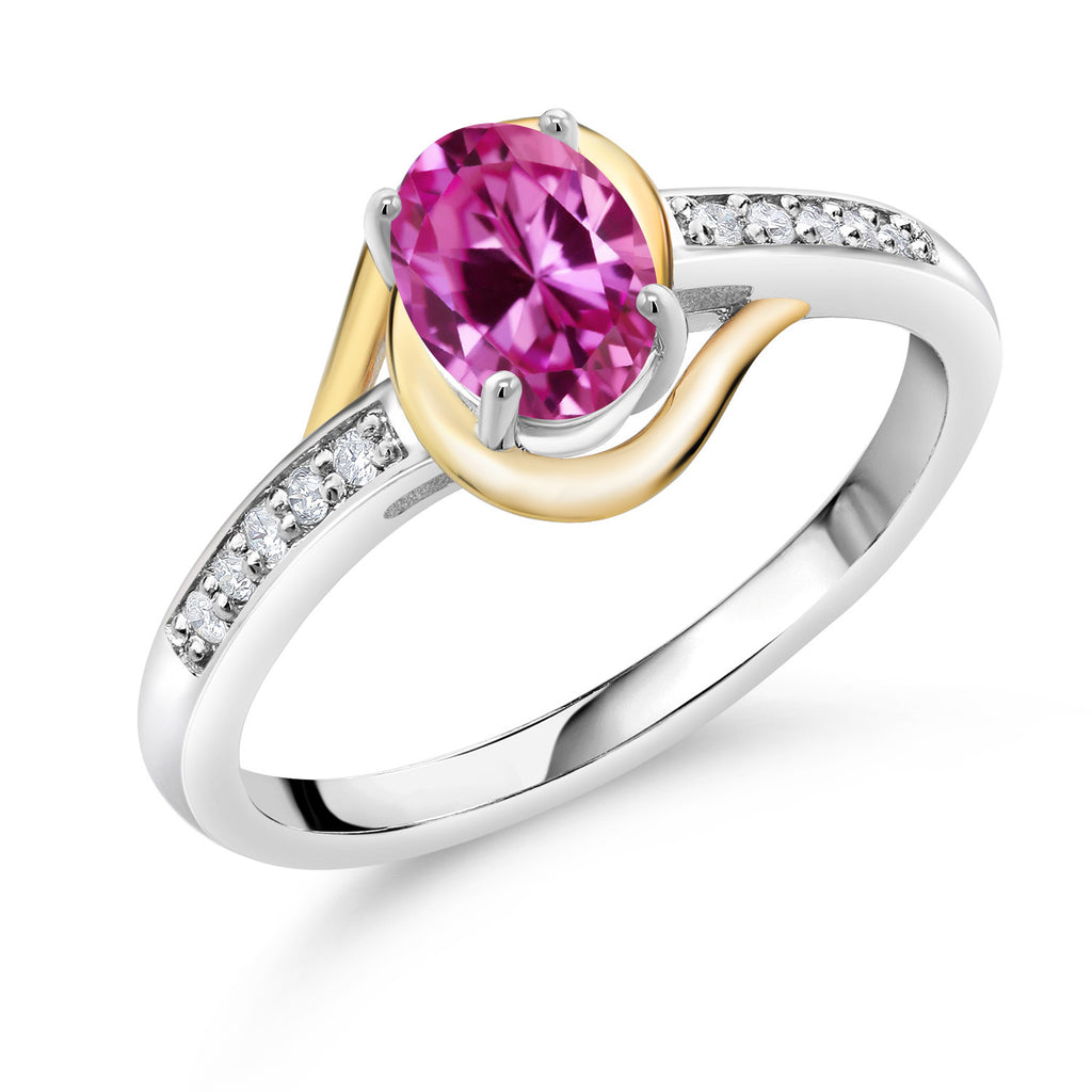 Pink Created Sapphire - September_5_Ring in 925 Sterling Silver and 10K Yellow Gold