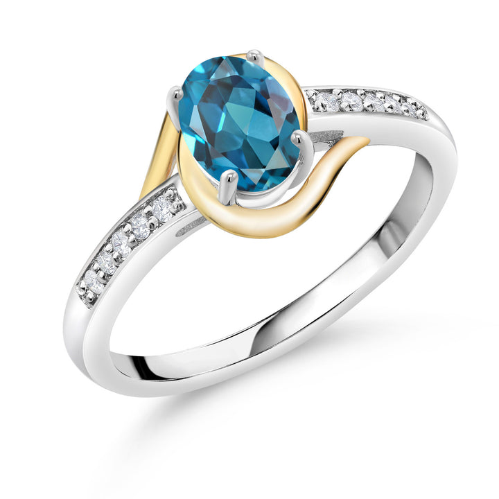London Blue Topaz - November_8_Ring in 925 Sterling Silver and 10K Yellow Gold