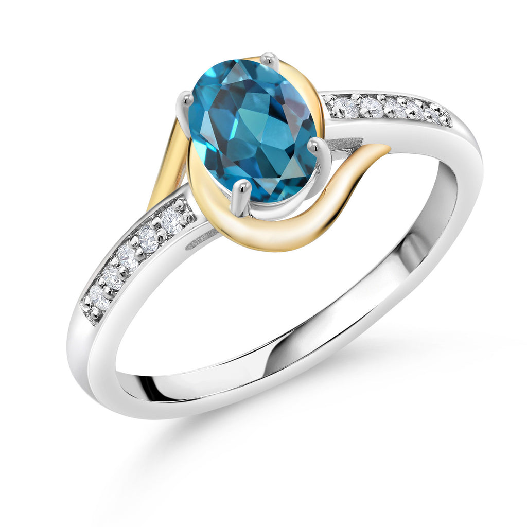 London Blue Topaz - November_7_Ring in 925 Sterling Silver and 10K Yellow Gold