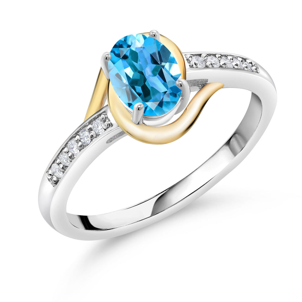 Swiss Blue Topaz - November_5_Ring in 925 Sterling Silver and 10K Yellow Gold