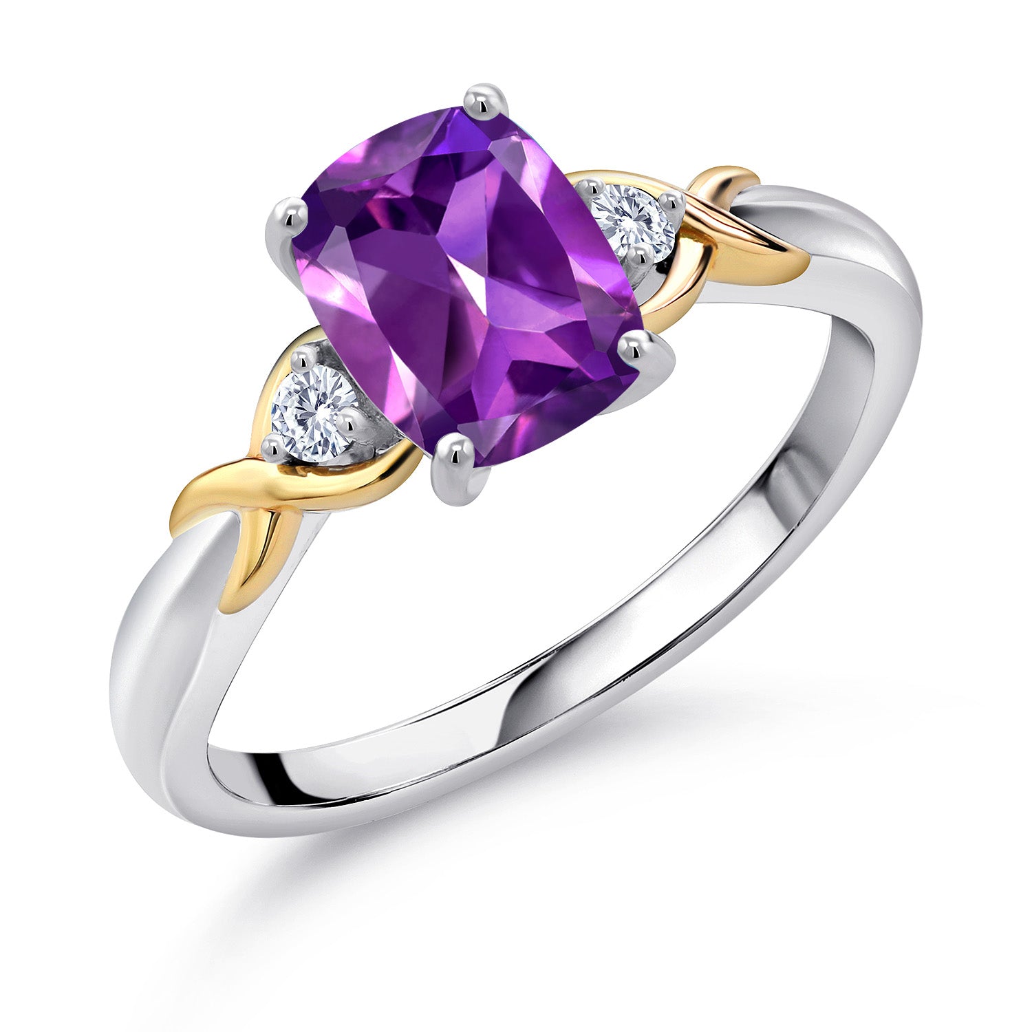 Amethyst - February_8_Ring in 925 Sterling Silver and 10K Yellow Gold