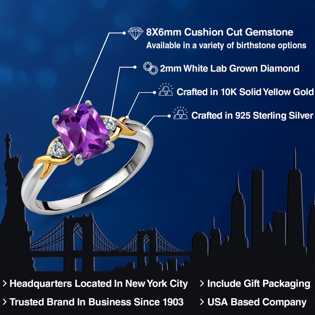 Amethyst - February_5_Ring in 925 Sterling Silver and 10K Yellow Gold