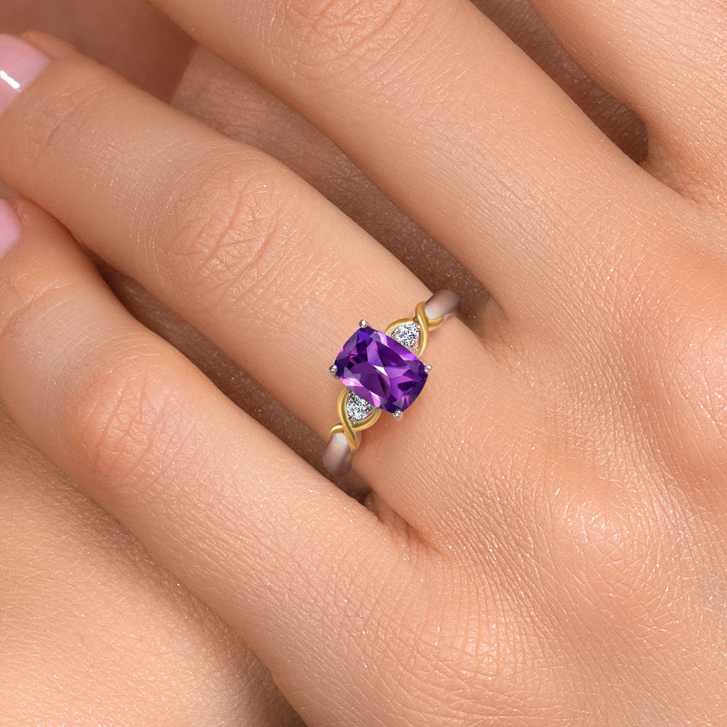 Amethyst - February_5_Ring in 925 Sterling Silver and 10K Yellow Gold